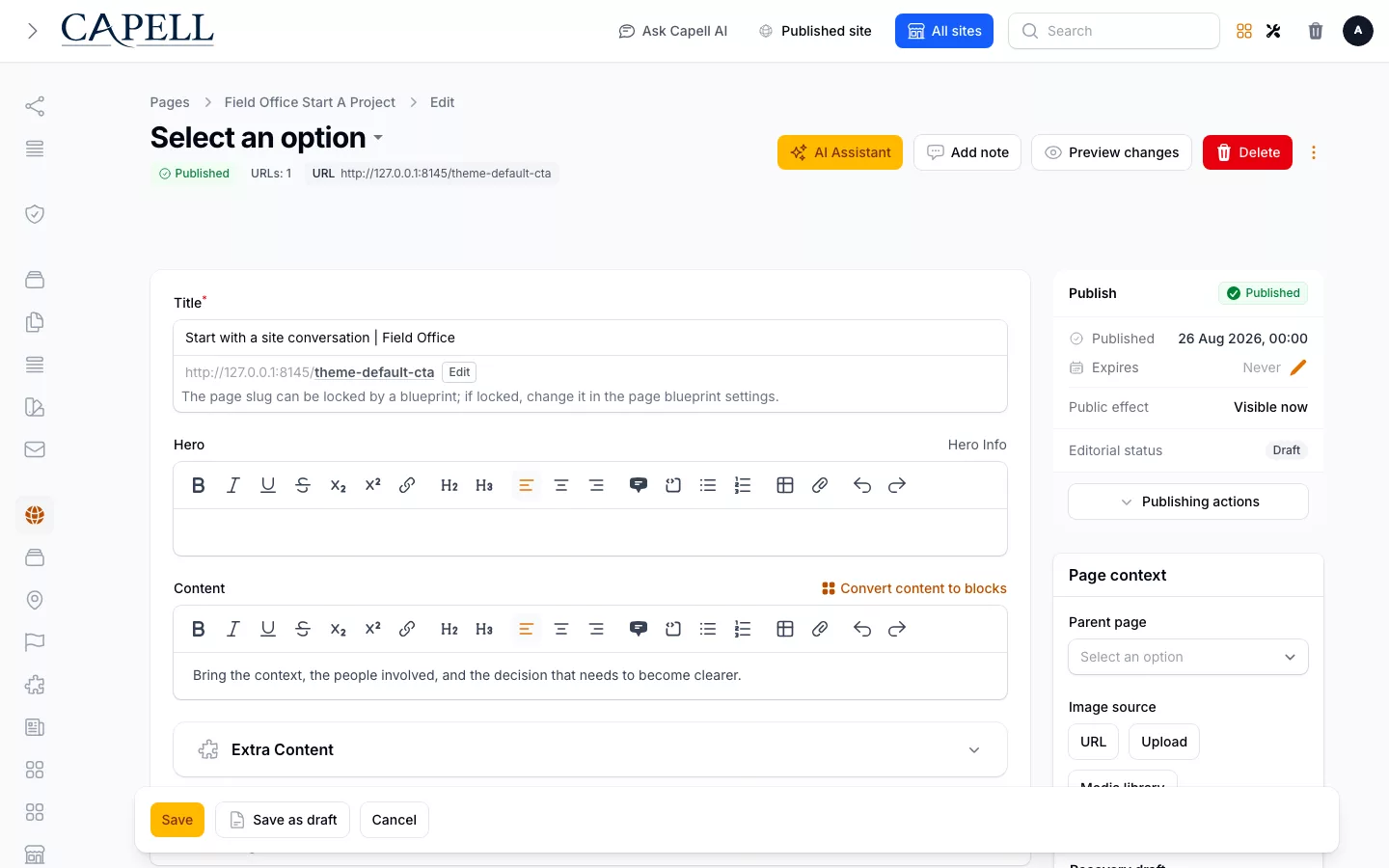 Filament Peek page edit preview actions