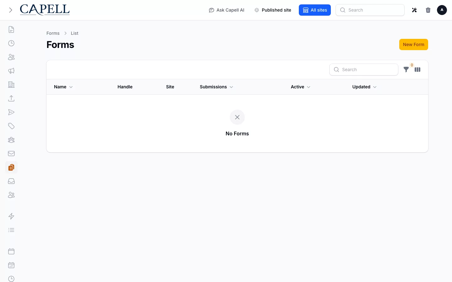 Form Builder screenshot showing formbuilder admin index.
