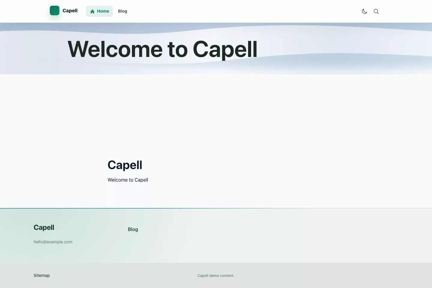 Capell public homepage rendering the Hero widget