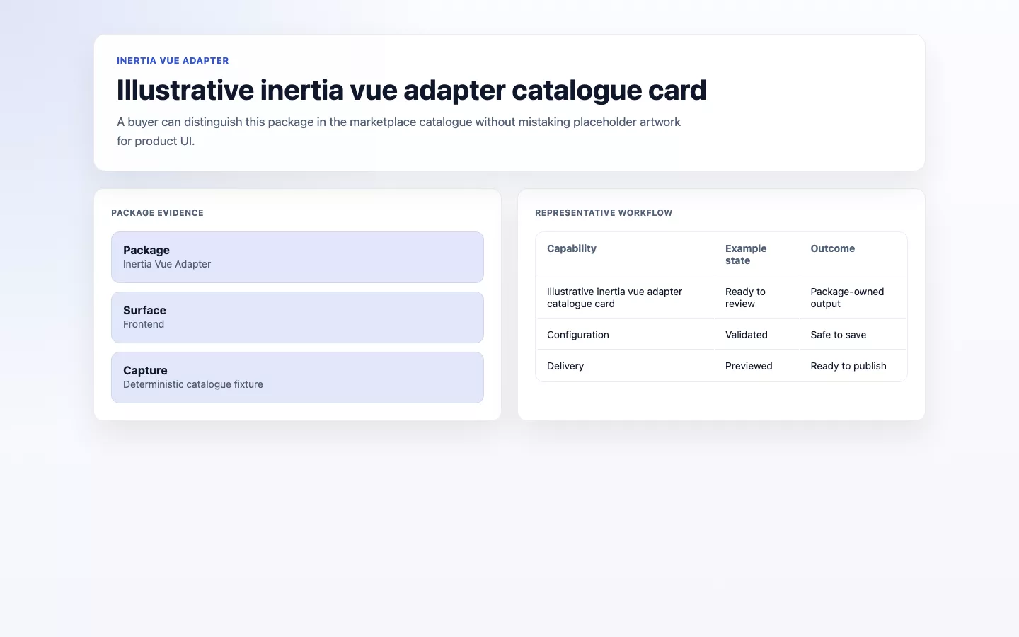Inertia Vue Adapter screenshot showing illustrative inertia vue adapter catalogue card.