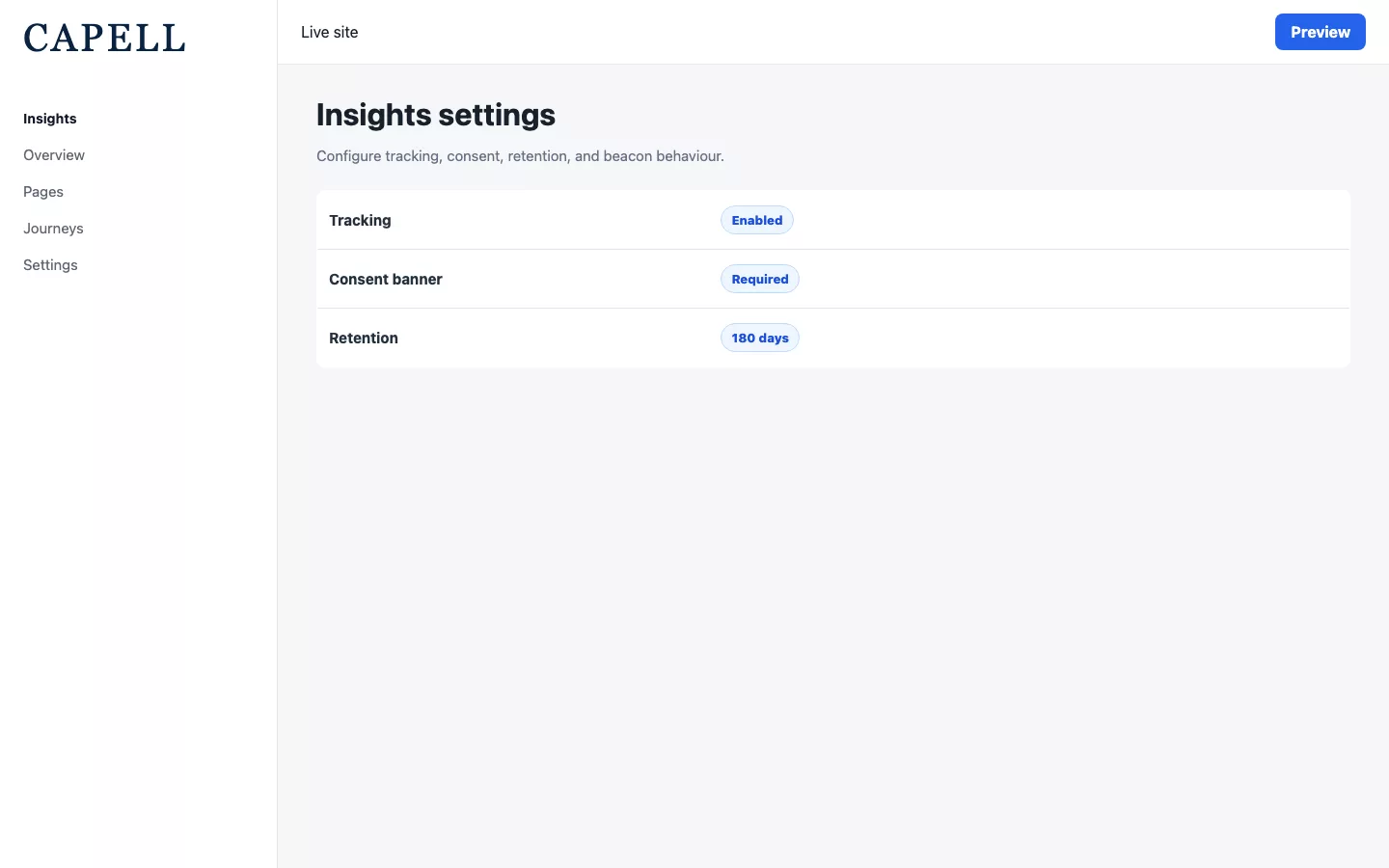 Insights settings screen
