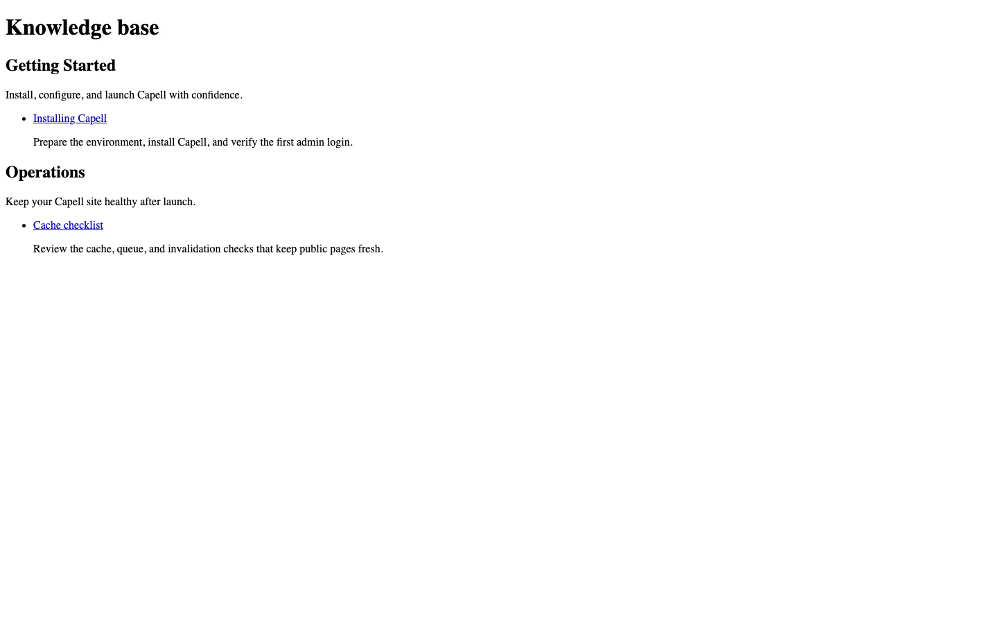 Knowledge Base screenshot showing knowledge base public docs index.