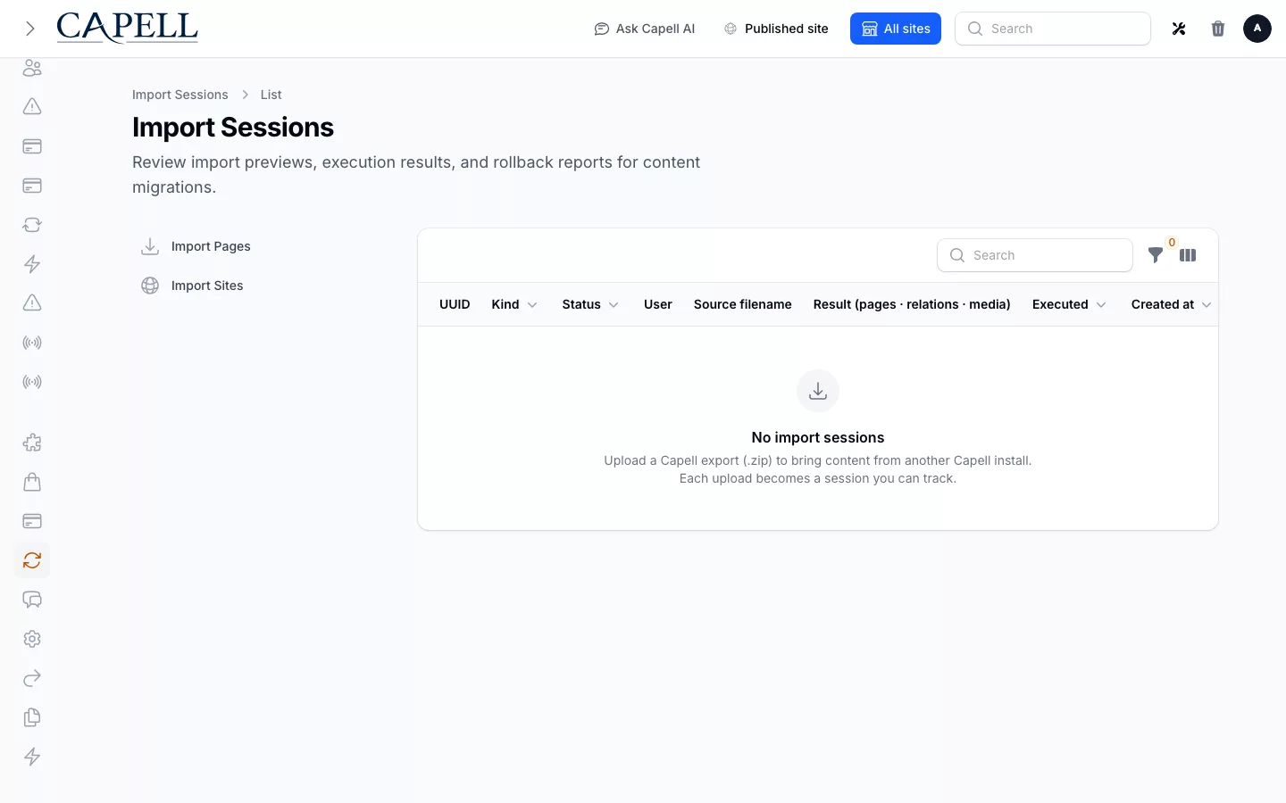 Migration Assistant import sessions index