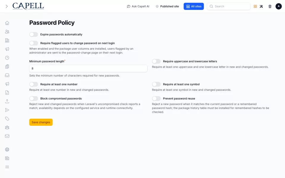 Password Policy preview