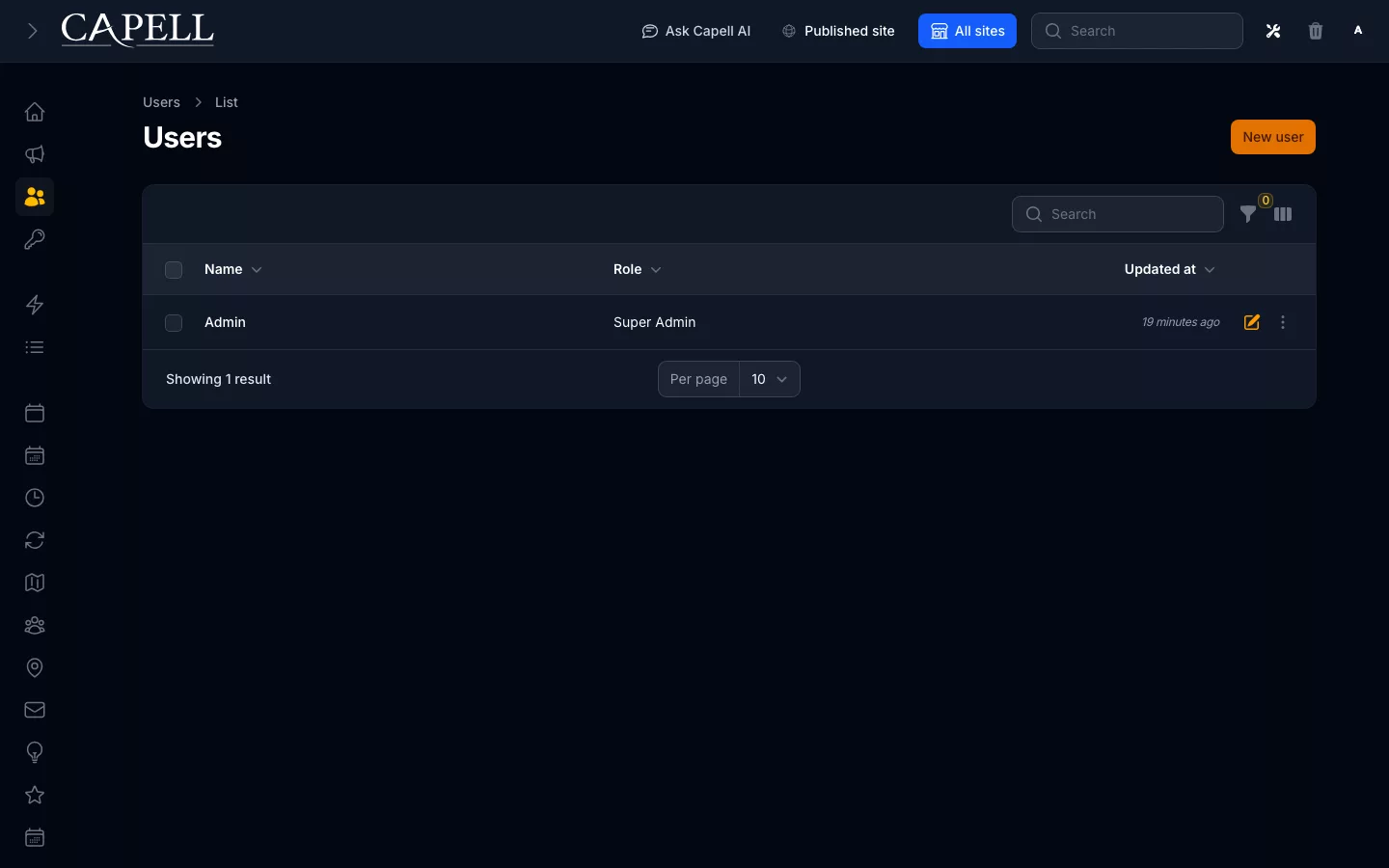 Users table Password Policy status column in dark mode