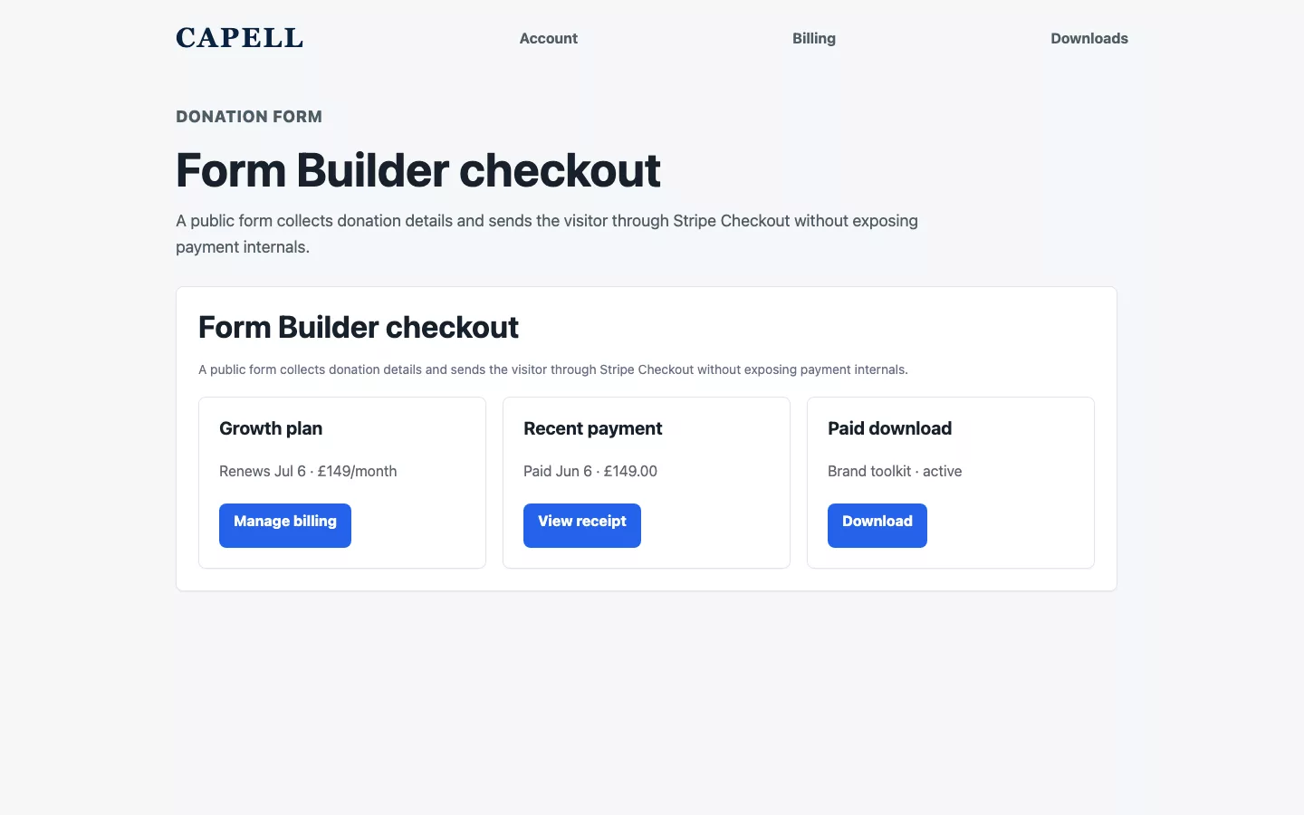 Public Form Builder payment checkout handoff view