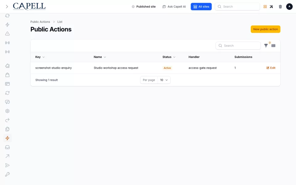 Public Actions preview