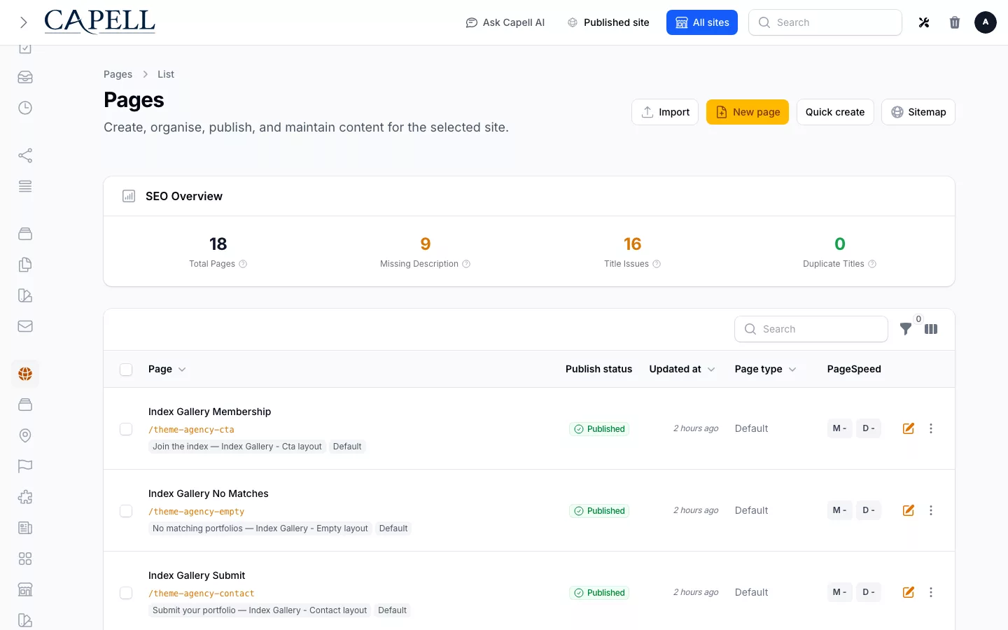 Publishing Studio screenshot showing rollback and restore.