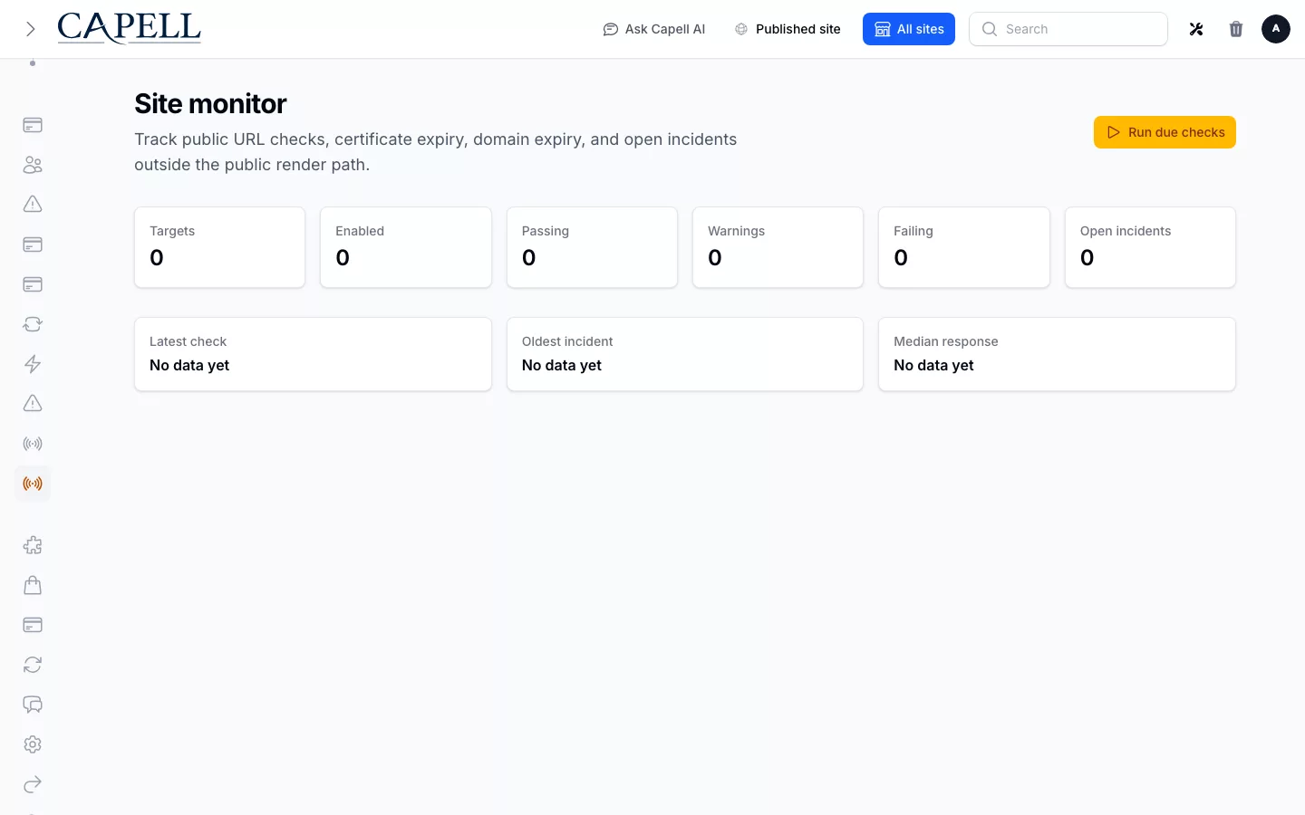 Site Monitor screenshot showing site monitor dashboard.