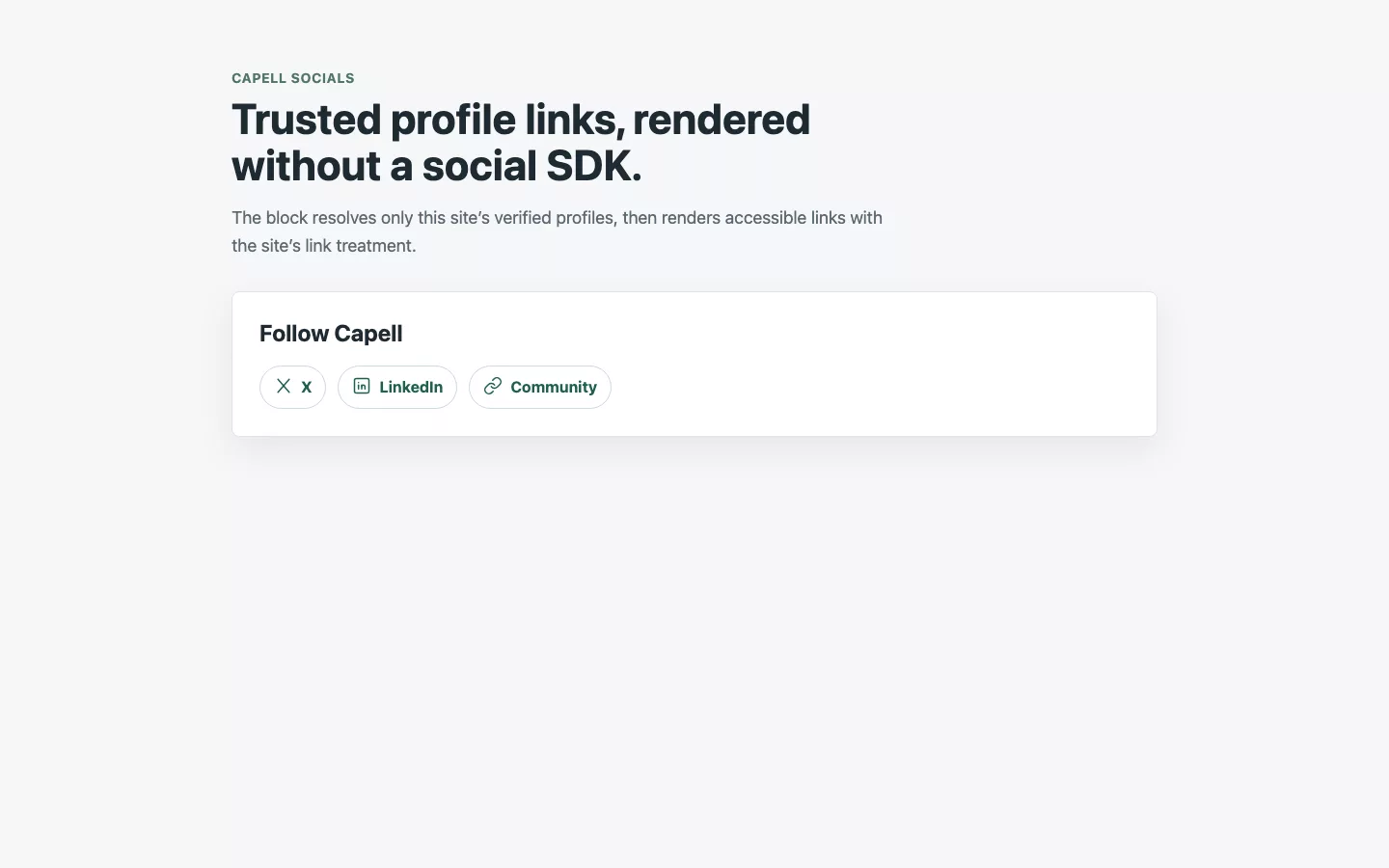 A public Socials follow widget with accessible profile links.