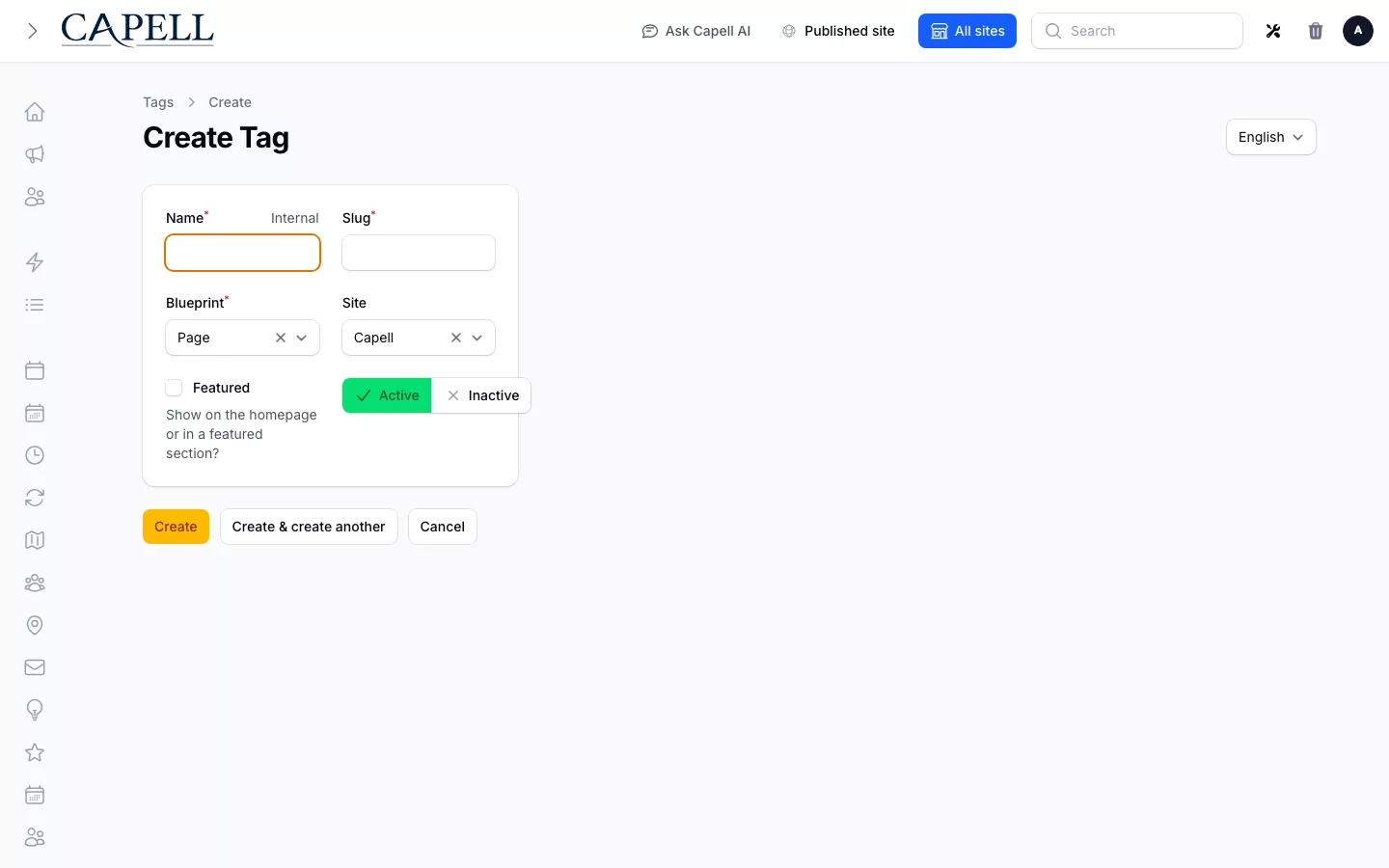 Create and edit tag form.