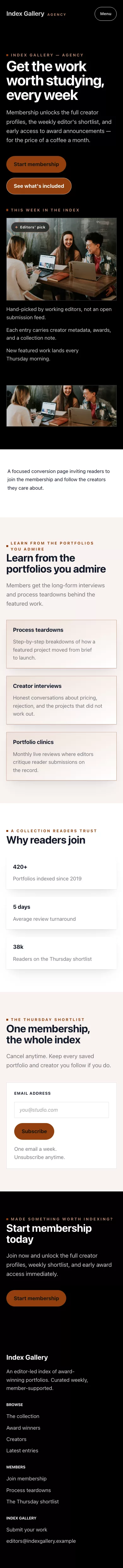 Agency Theme screenshot showing agency call to action — mobile.