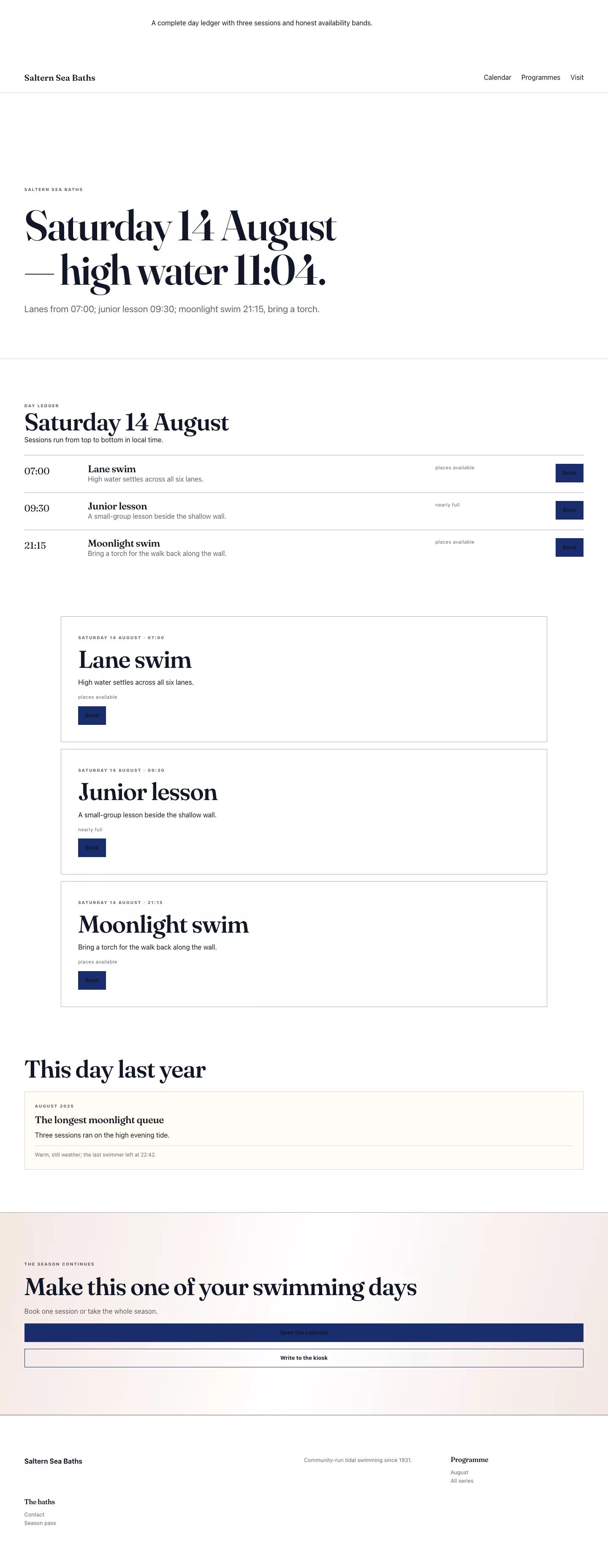 Almanac calendar day detail page