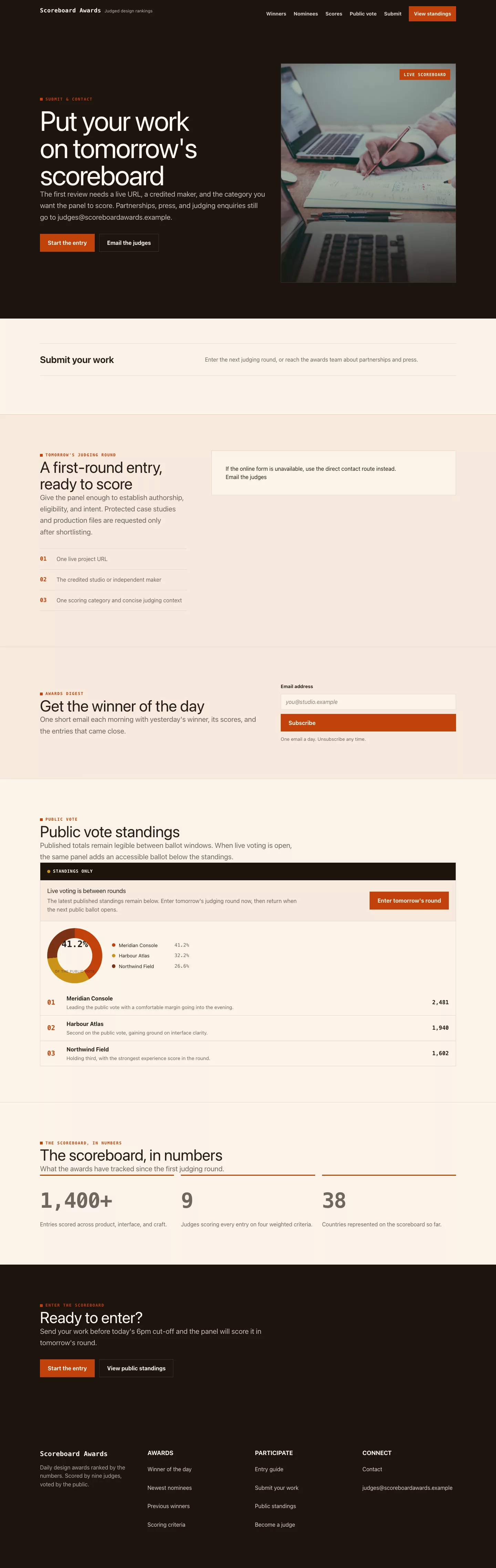 Awards Theme screenshot showing awards contact form.