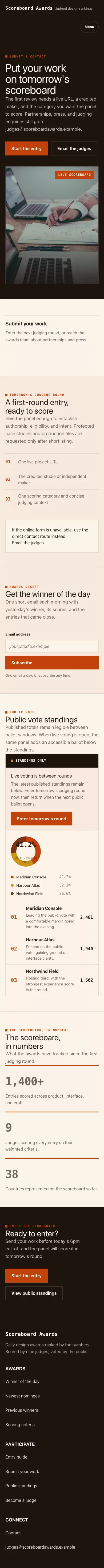 Awards Theme screenshot showing awards contact form — mobile.
