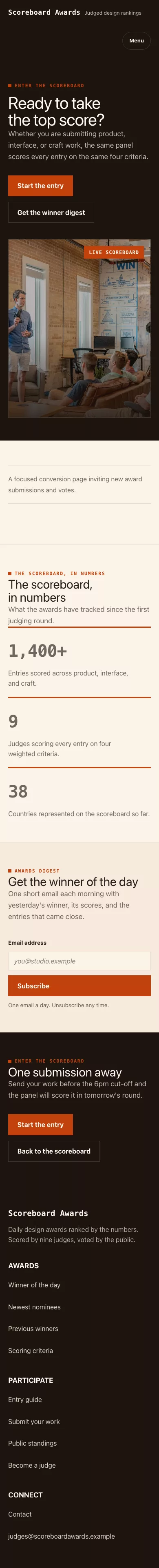 Awards Theme screenshot showing awards call to action — mobile.