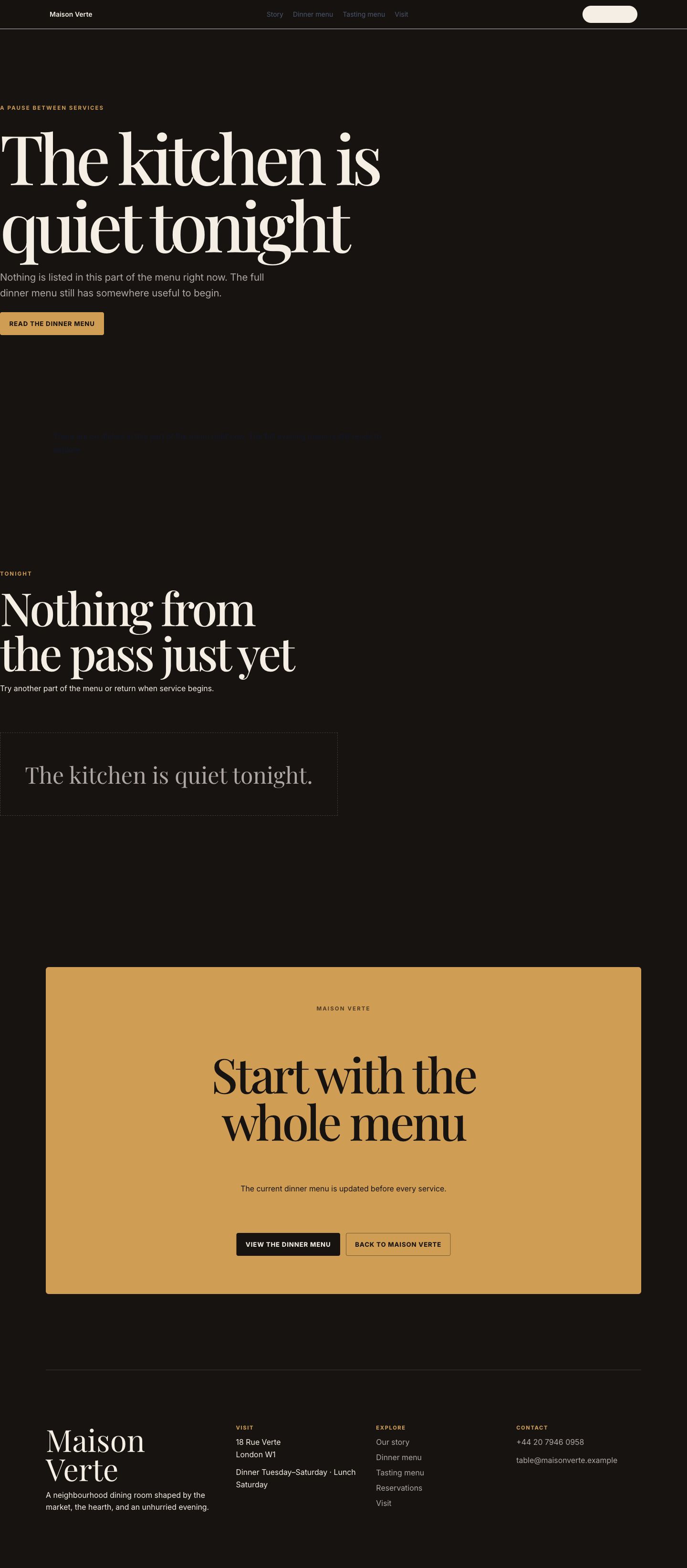 Maison Verte empty menu result with recovery guidance
