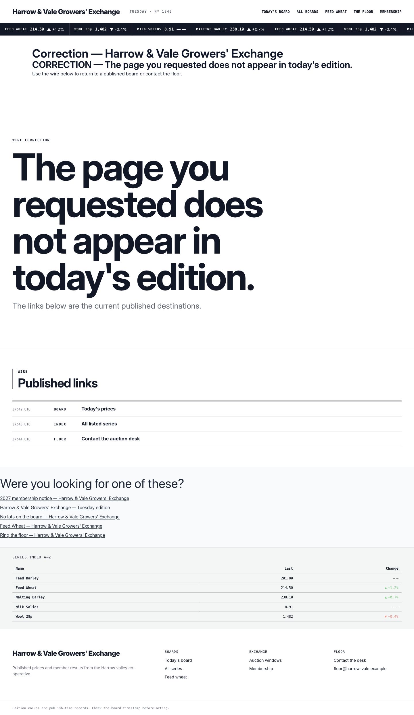 Broadsheet not-found page with a data-aware recovery path