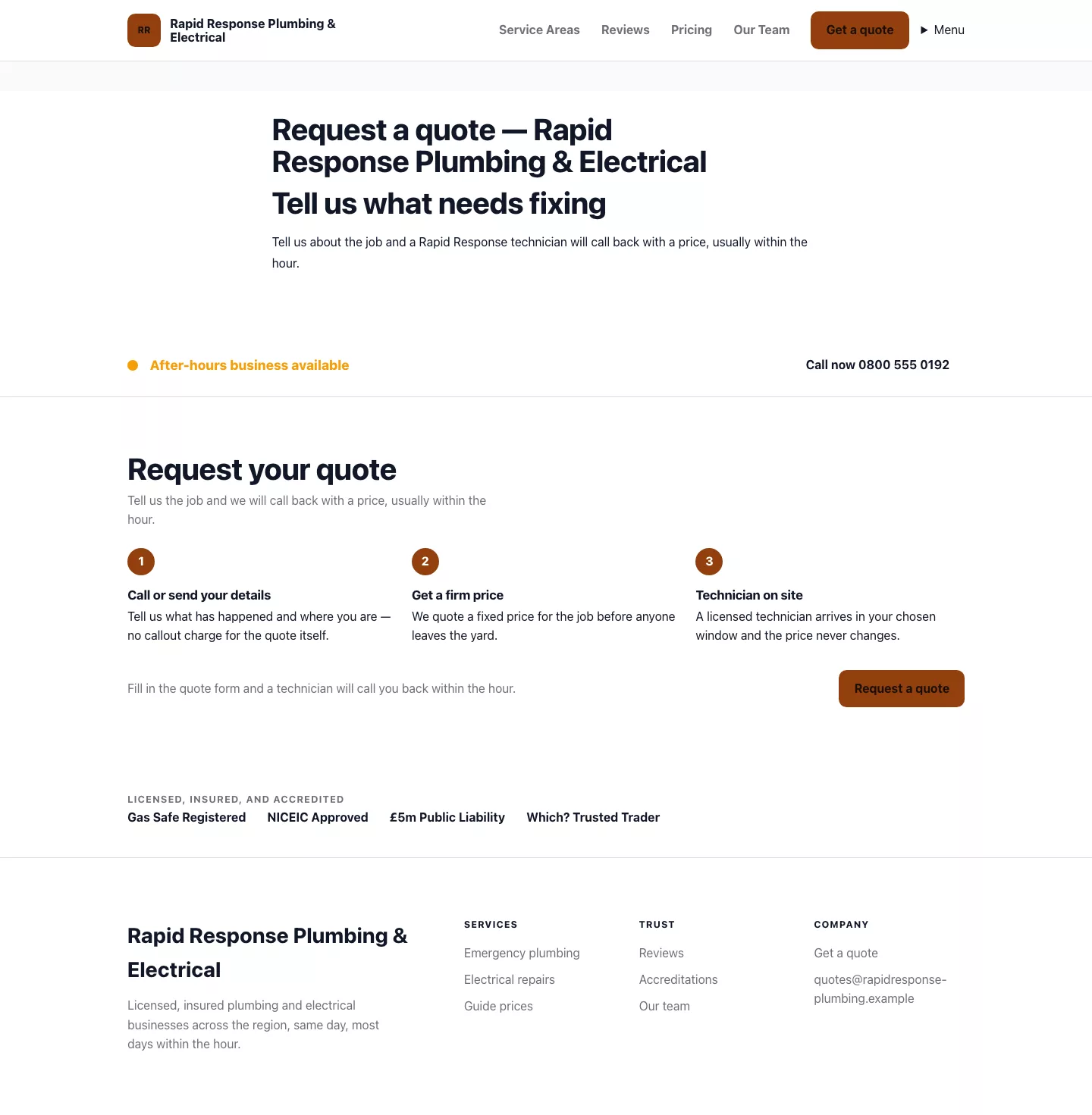 Business Theme screenshot showing business contact form.