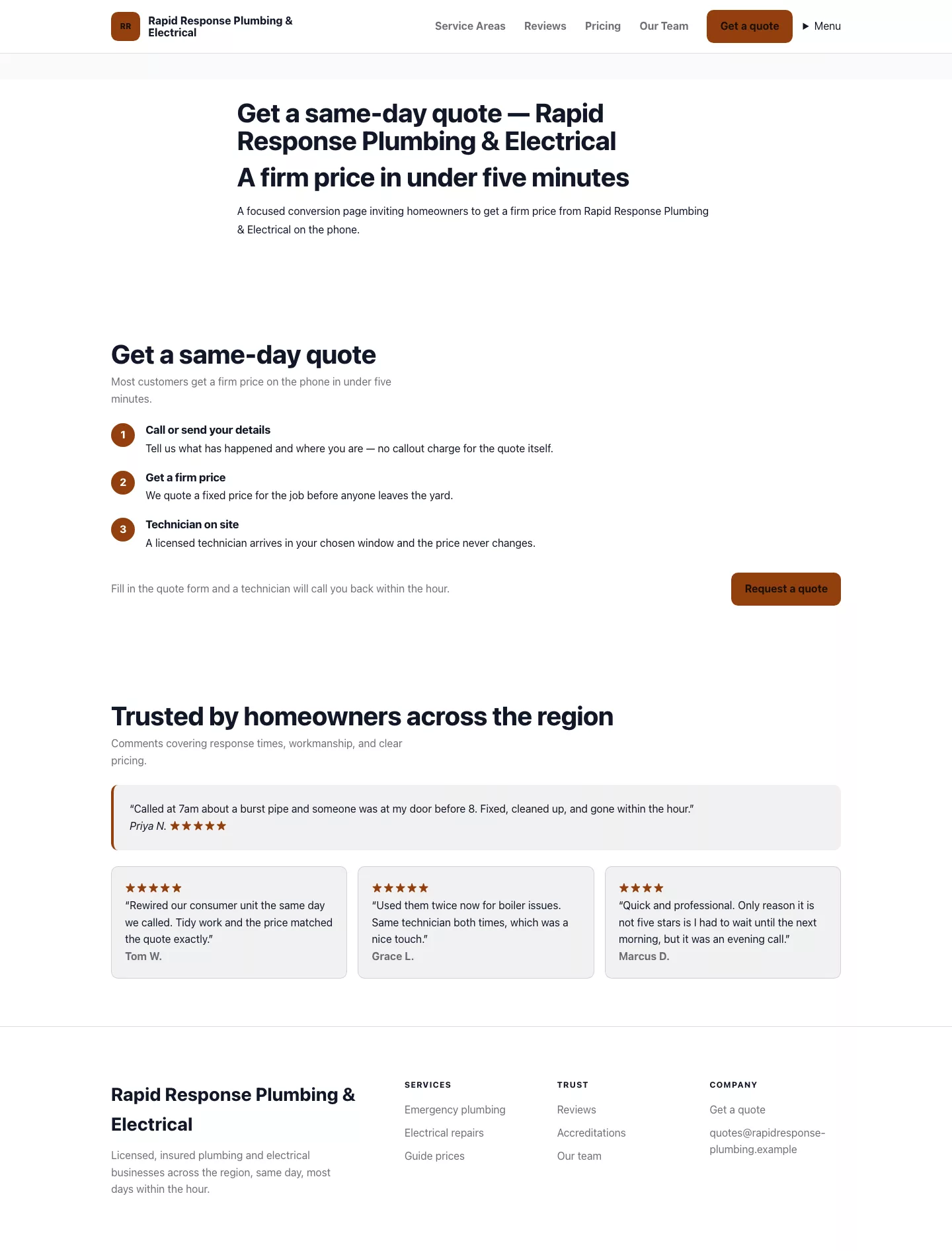 Business call-to-action page