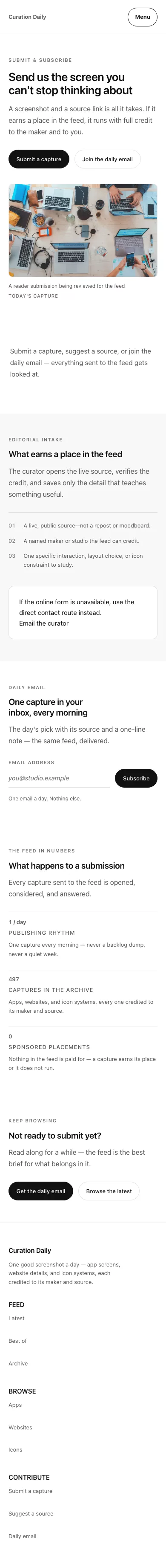 Curated Theme screenshot showing curated contact form — mobile.