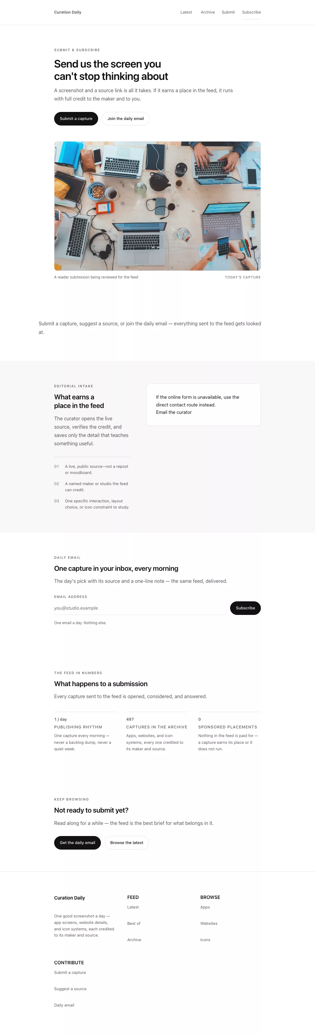 Curated Theme screenshot showing curated contact form — tablet.
