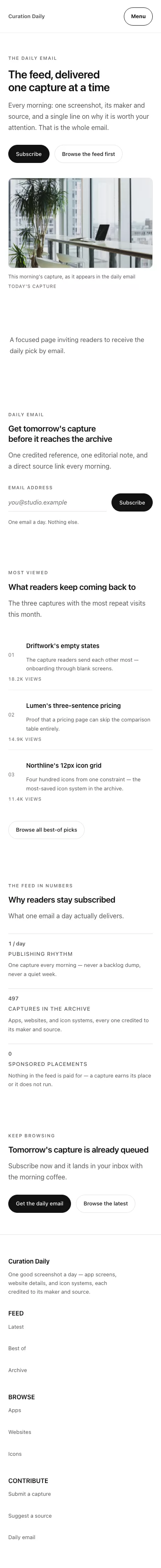 Curated Theme screenshot showing curated call to action — mobile.