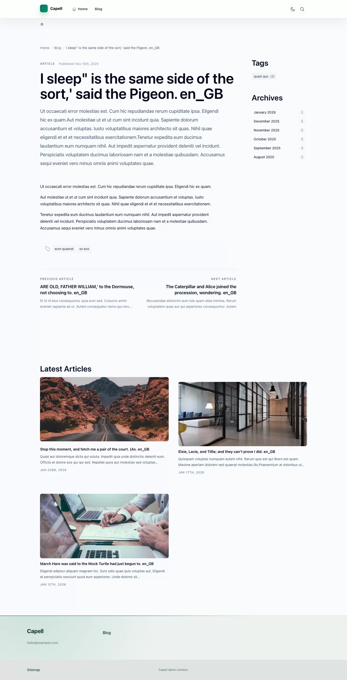 Editorial Theme screenshot showing editorial blog article.