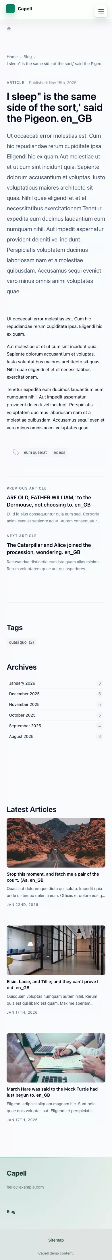 Editorial Theme screenshot showing editorial blog article — mobile.