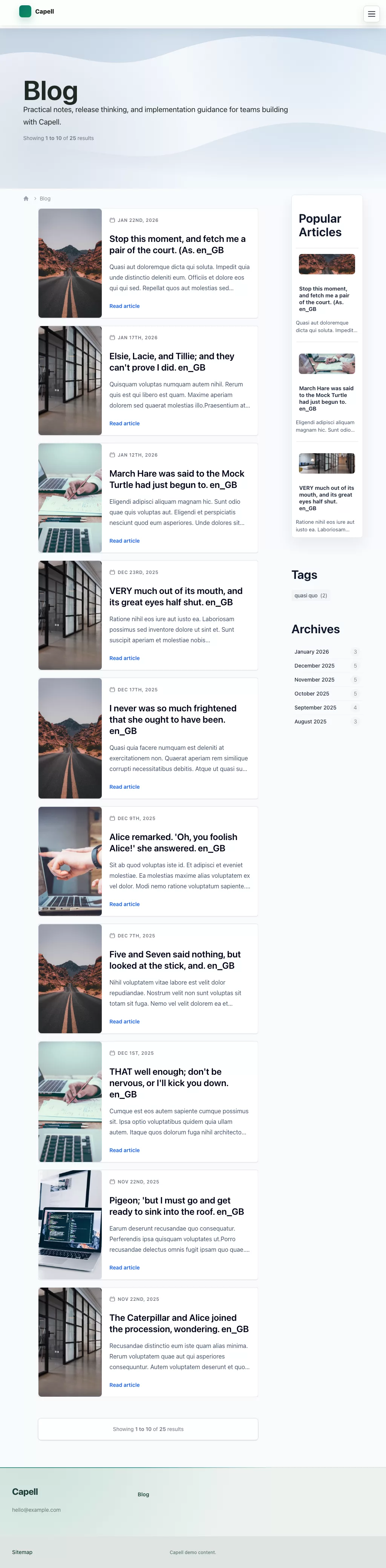 Editorial Theme screenshot showing editorial blog listing — tablet.