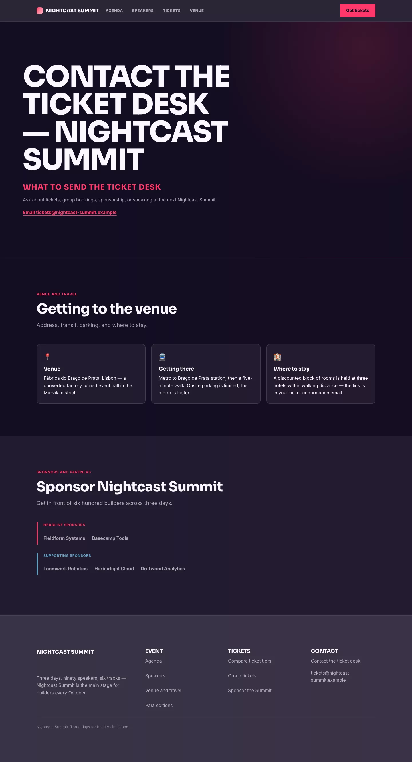Events Theme screenshot showing events contact.