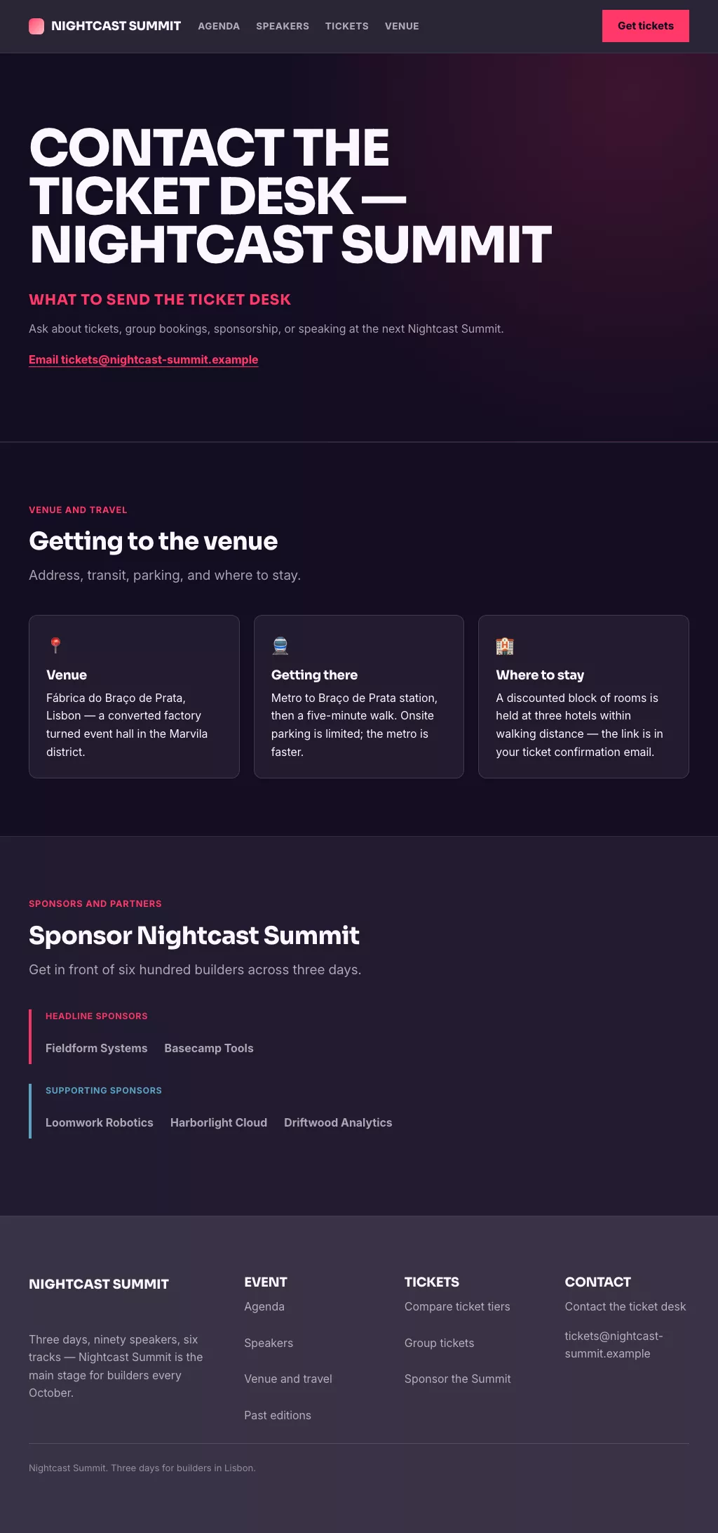 Events Theme screenshot showing events contact — tablet.