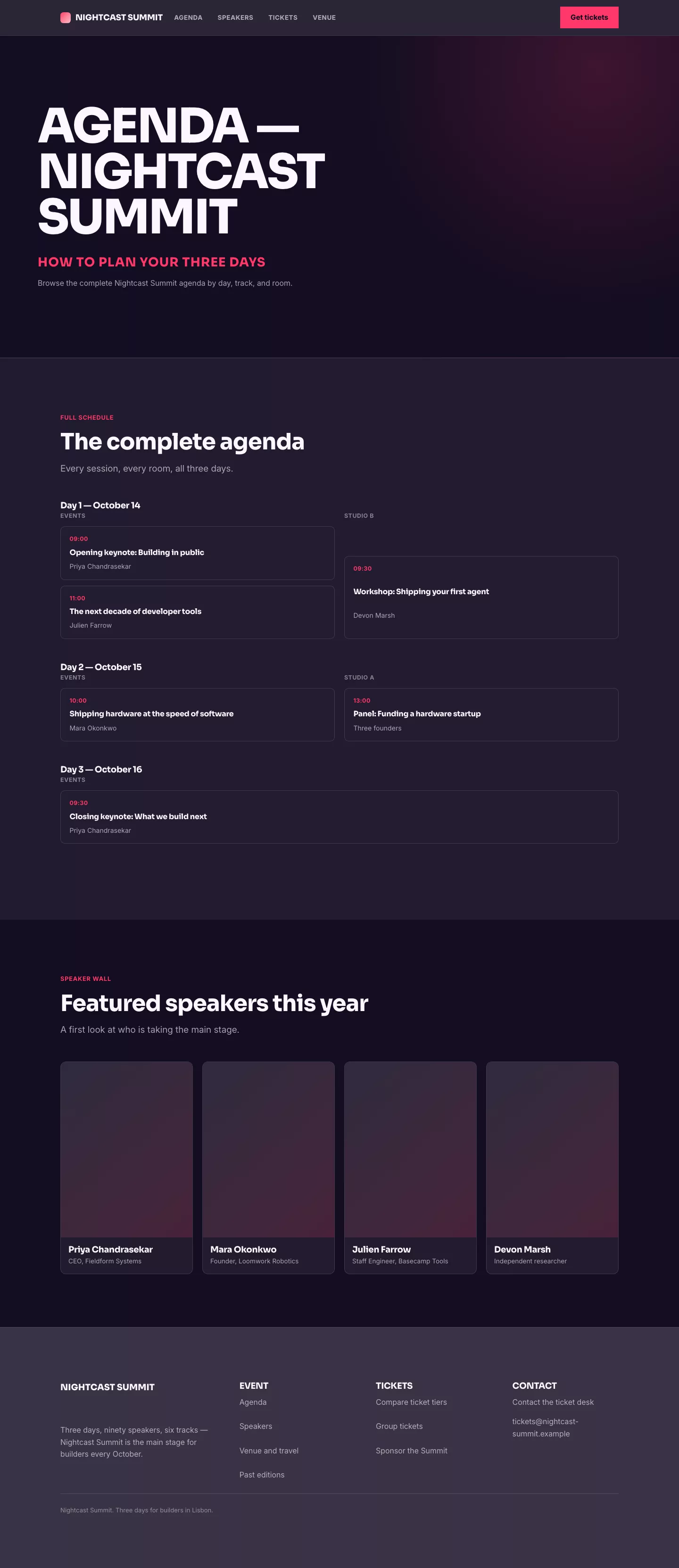 Events agenda directory