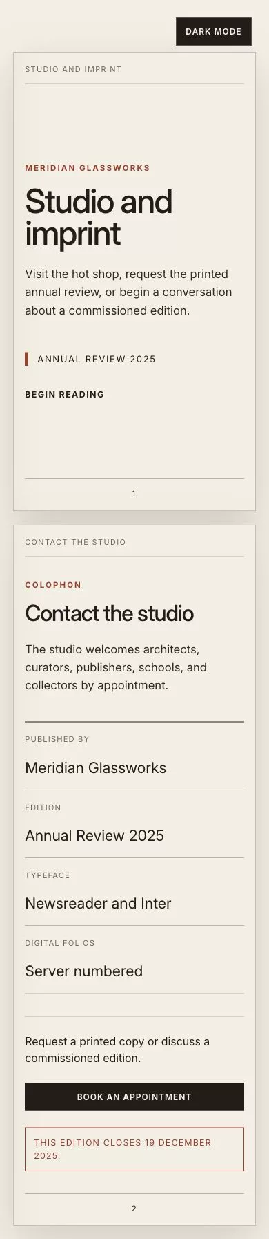 Folio Theme screenshot showing folio contact — mobile.