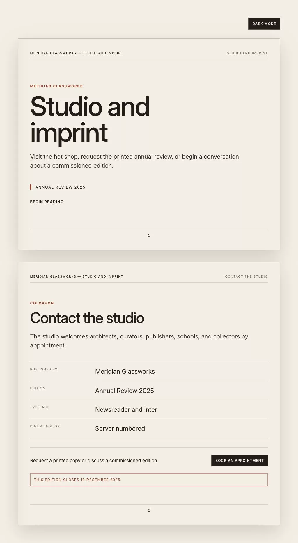 Folio Theme screenshot showing folio contact — tablet.