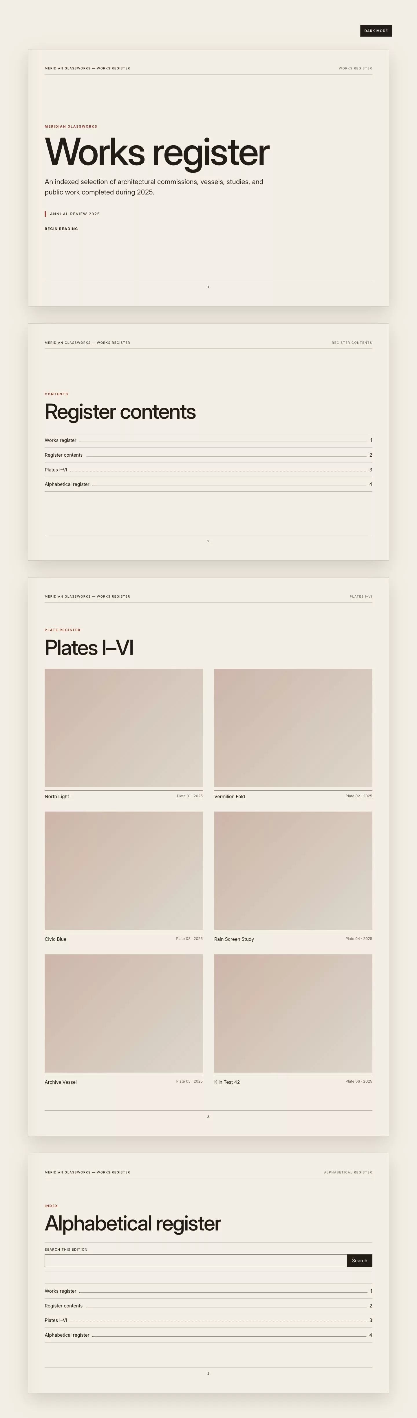 Folio contents page with dot leaders