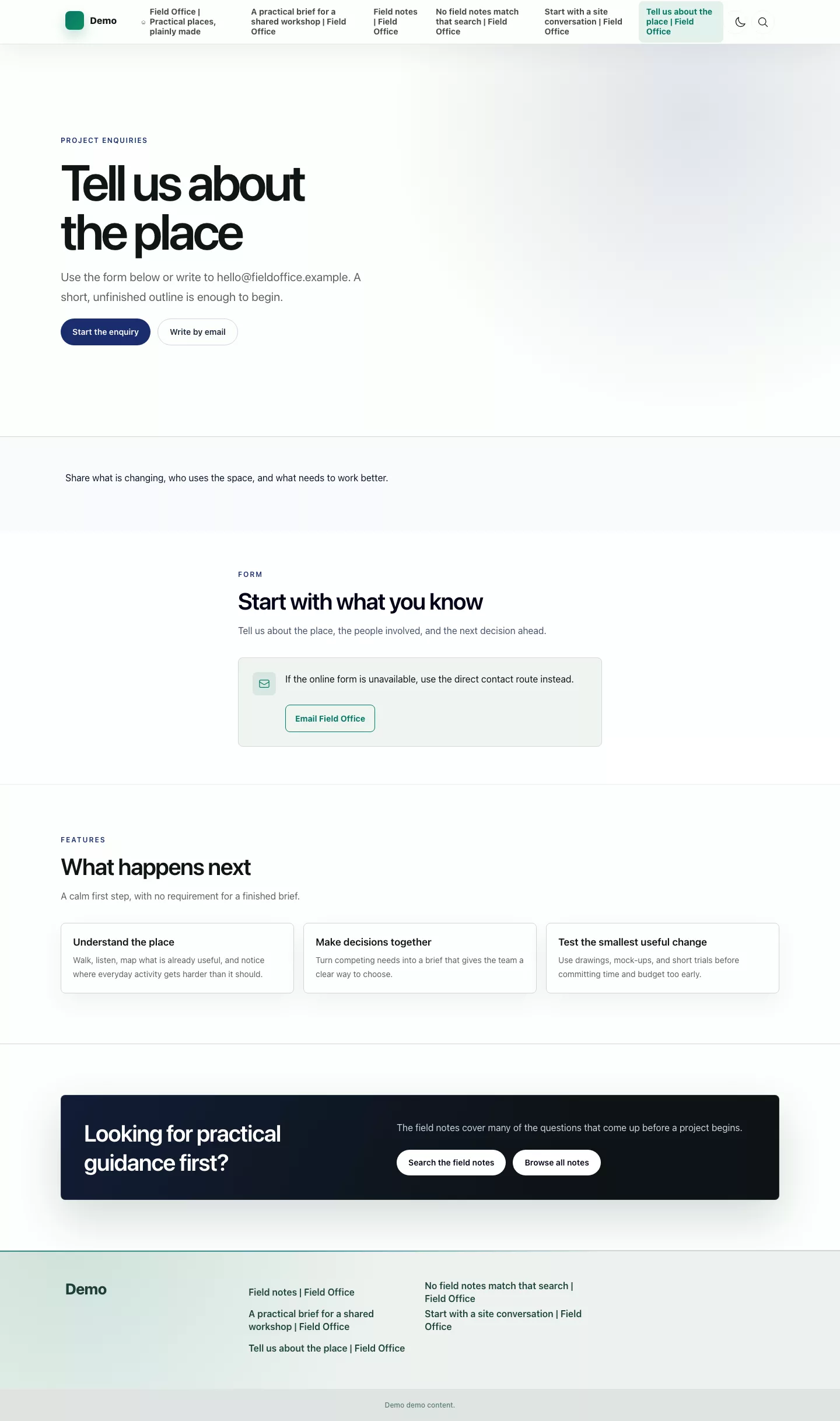 Foundation Theme contact page with form fields and supporting content.