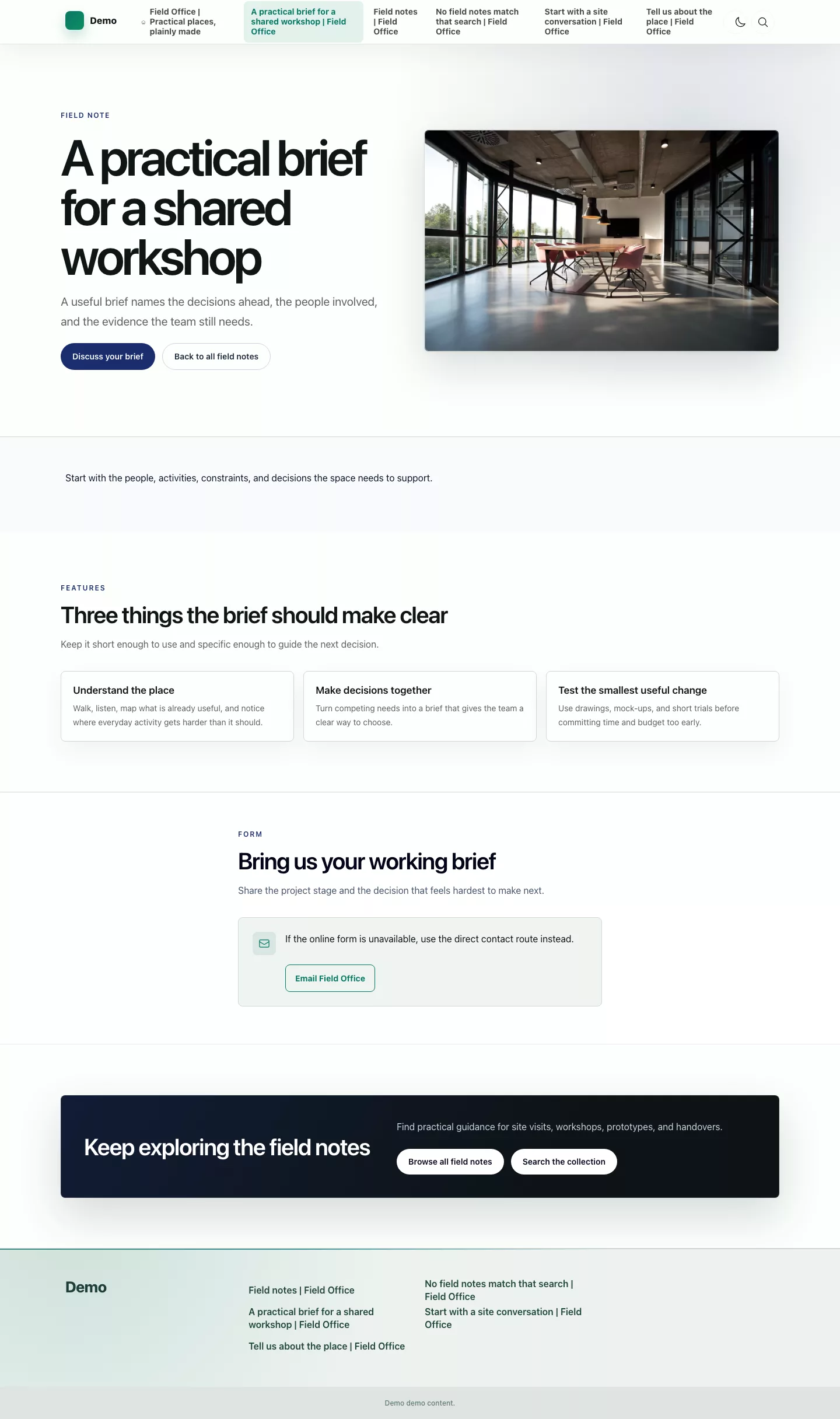 Foundation Theme detail article with hero, content, and related links.