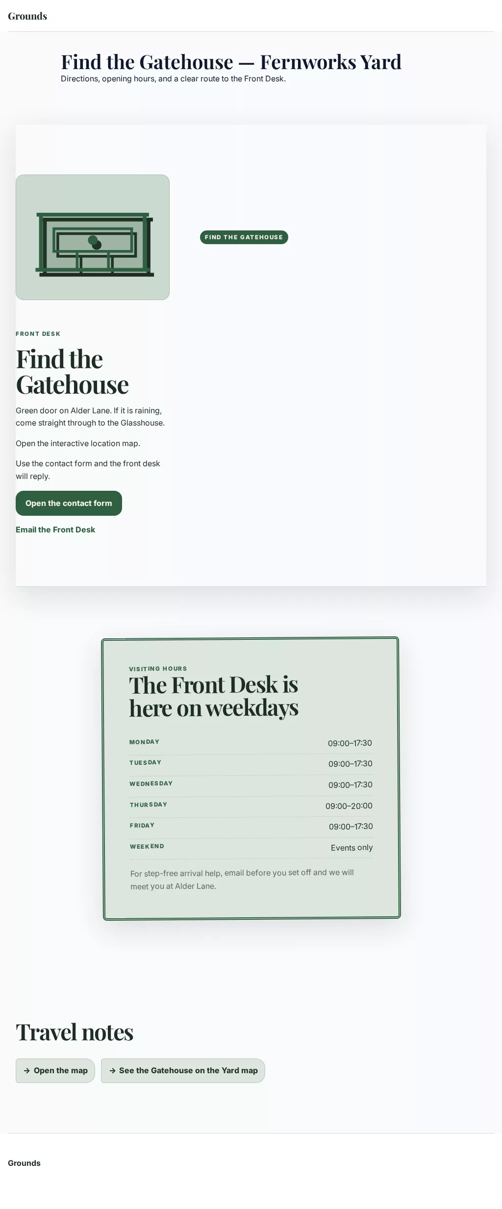 Grounds Theme screenshot showing grounds contact — tablet.