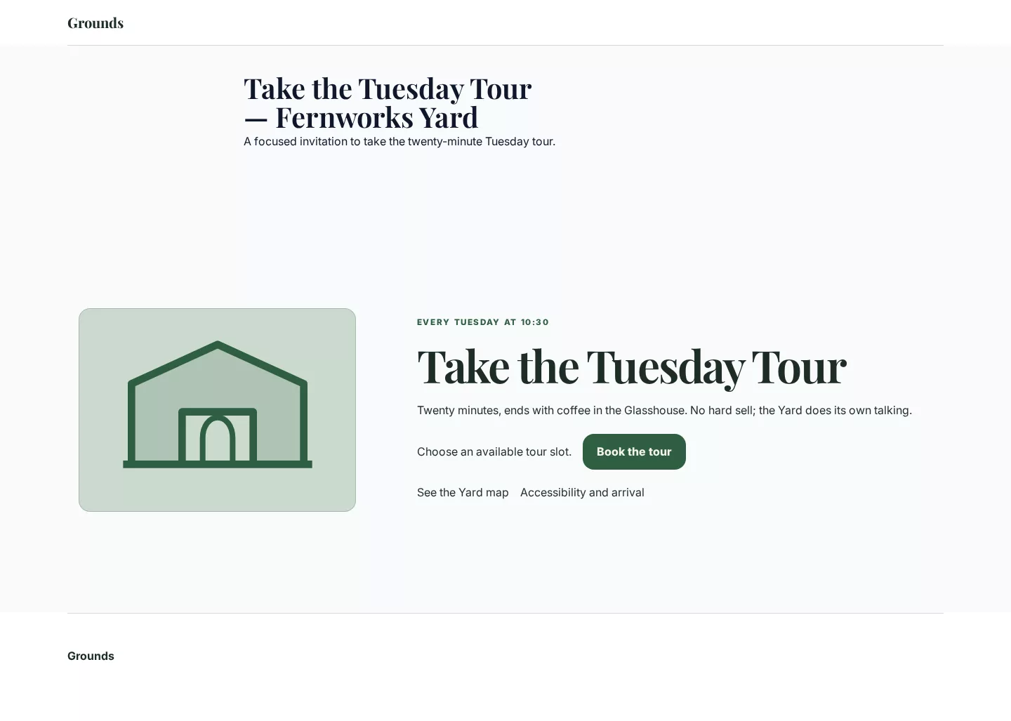 Fernworks Yard Tuesday tour planning panel