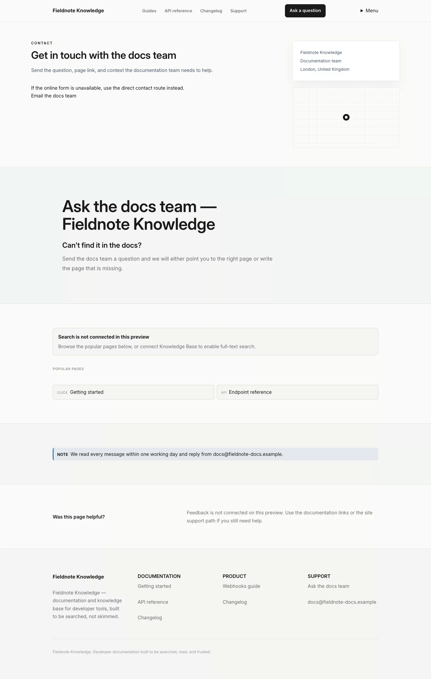 Knowledge Base Theme screenshot showing knowledge contact form.