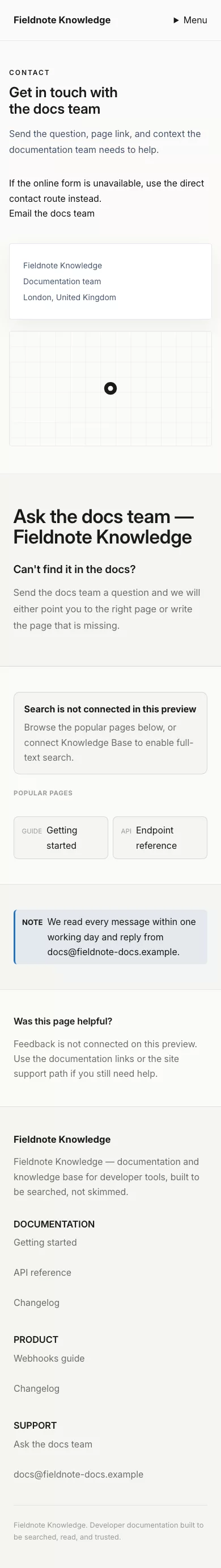 Knowledge Base Theme screenshot showing knowledge contact form — mobile.