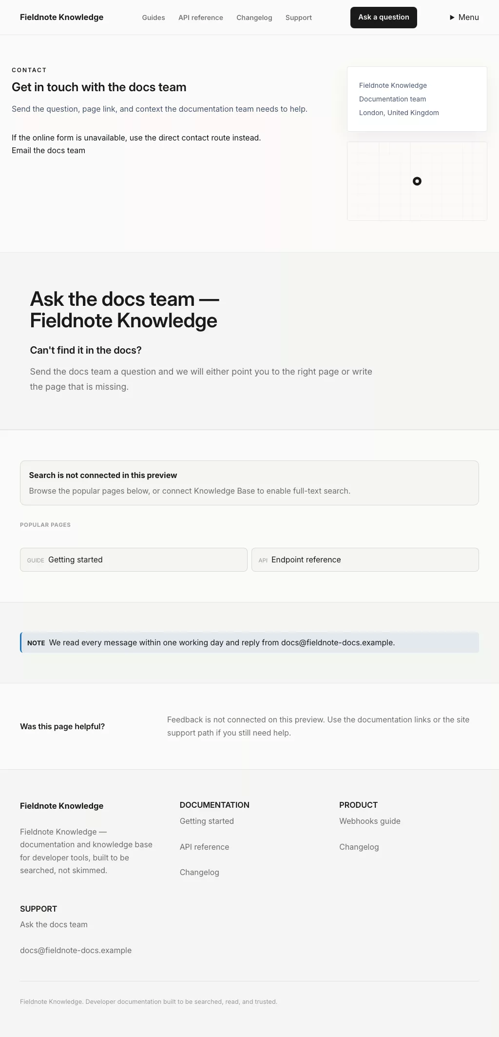 Knowledge Base Theme screenshot showing knowledge contact form — tablet.