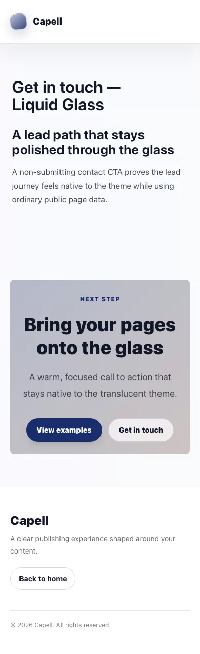 Liquid Glass Theme screenshot showing liquid glass contact — mobile.