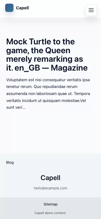 Magazine Theme screenshot showing magazine blog article — mobile.