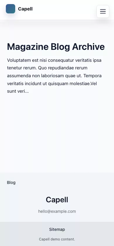 Magazine Theme screenshot showing magazine blog listing — mobile.