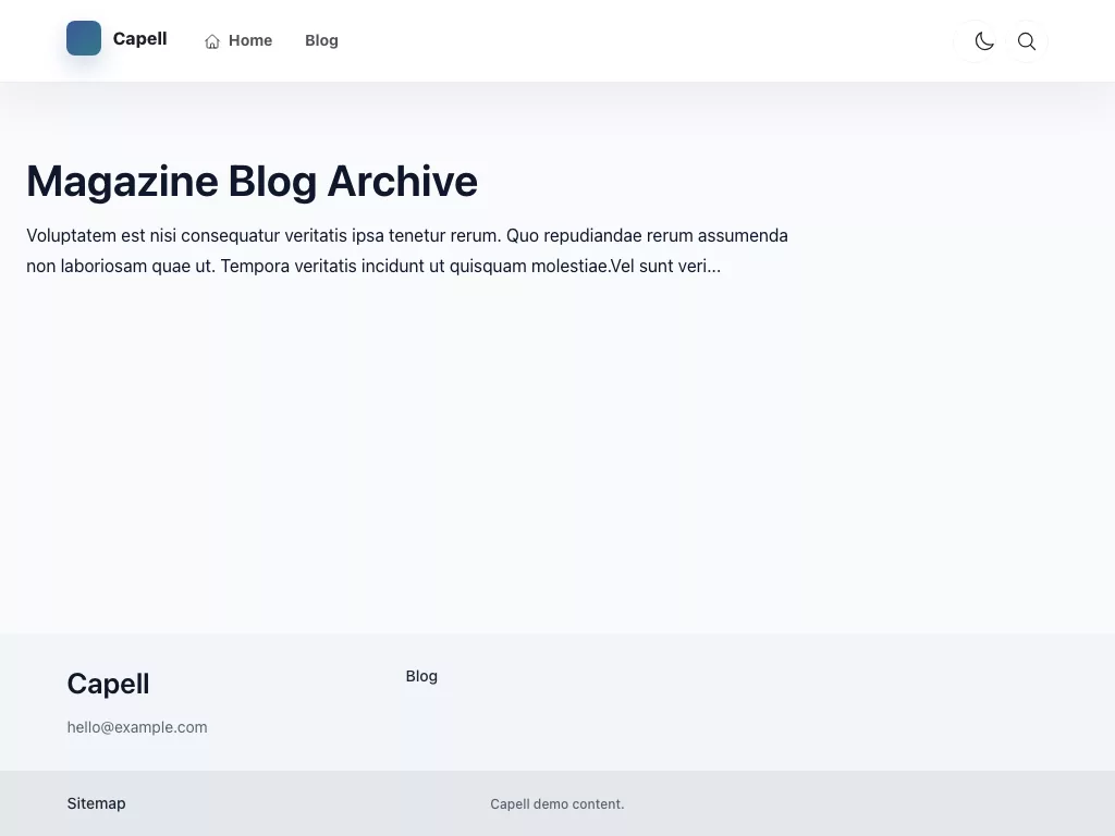 Magazine Theme screenshot showing magazine blog listing — tablet.