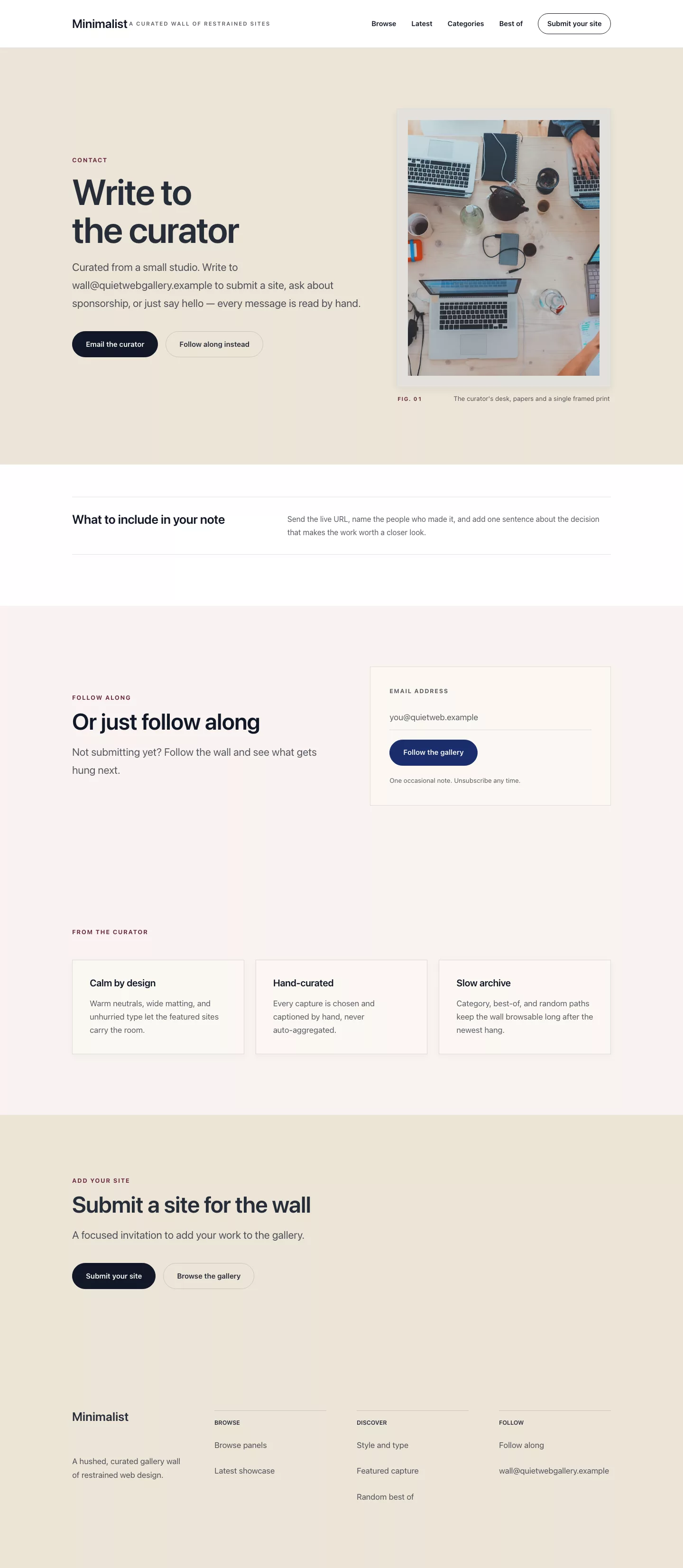 Minimalist Theme screenshot showing minimalist contact form.