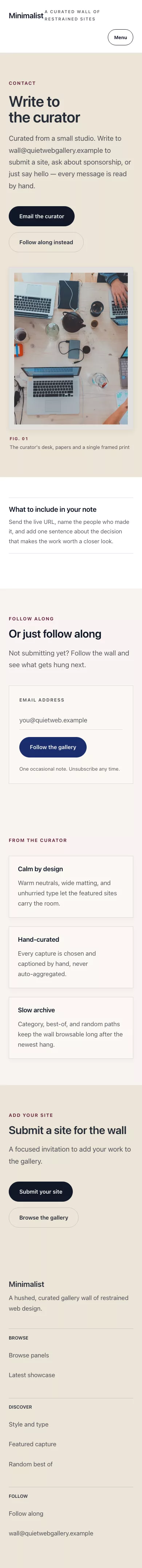 Minimalist Theme screenshot showing minimalist contact form — mobile.