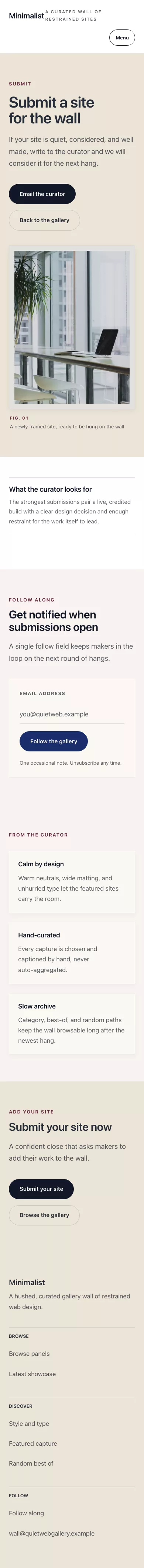 Minimalist Theme screenshot showing minimalist call to action — mobile.